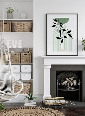 Bohemian Green Wall Art Geometric Minimalist Leaf Posters