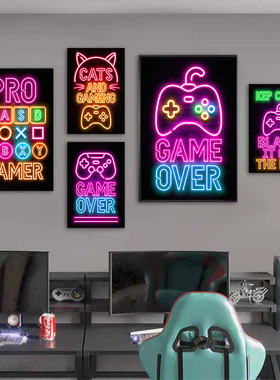 Neon Art Happy Gaming Zone Games Room Poster Painting Gamer