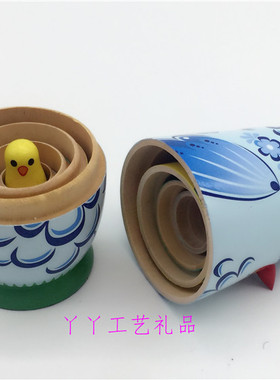 【包邮】五层小鸡动物俄罗斯套娃娃木制玩具工艺礼品礼物家居摆饰