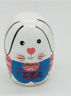 五层蛋形小白兔动物俄罗斯套娃娃益智木制玩具工艺礼品情人节礼物