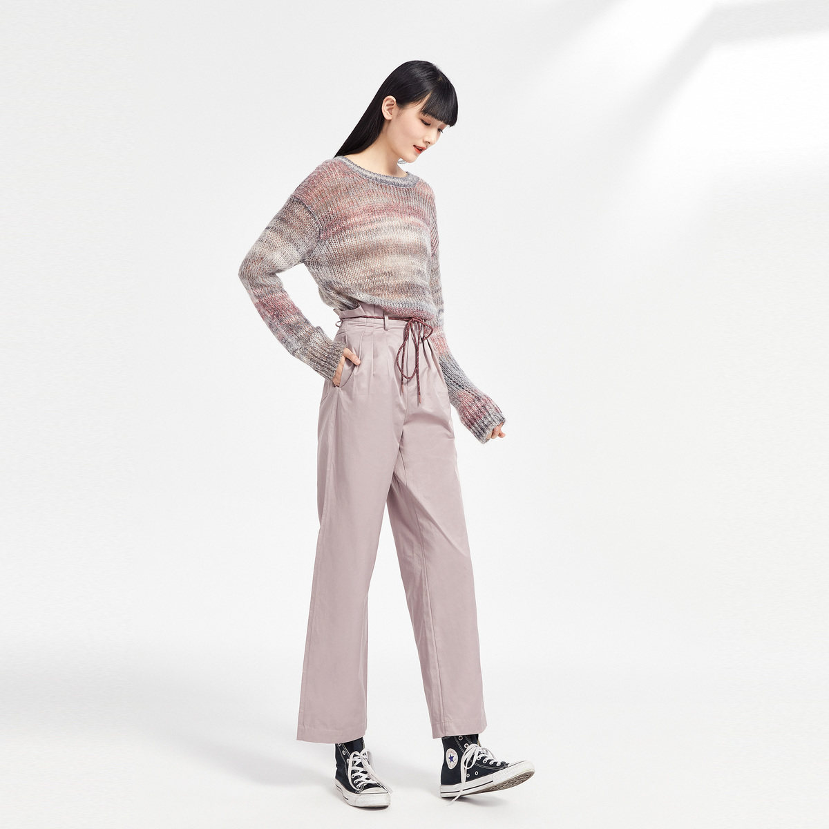 太平鸟高腰2020春季新款系腰阔腿裤 太平鸟喜之乐休闲裤