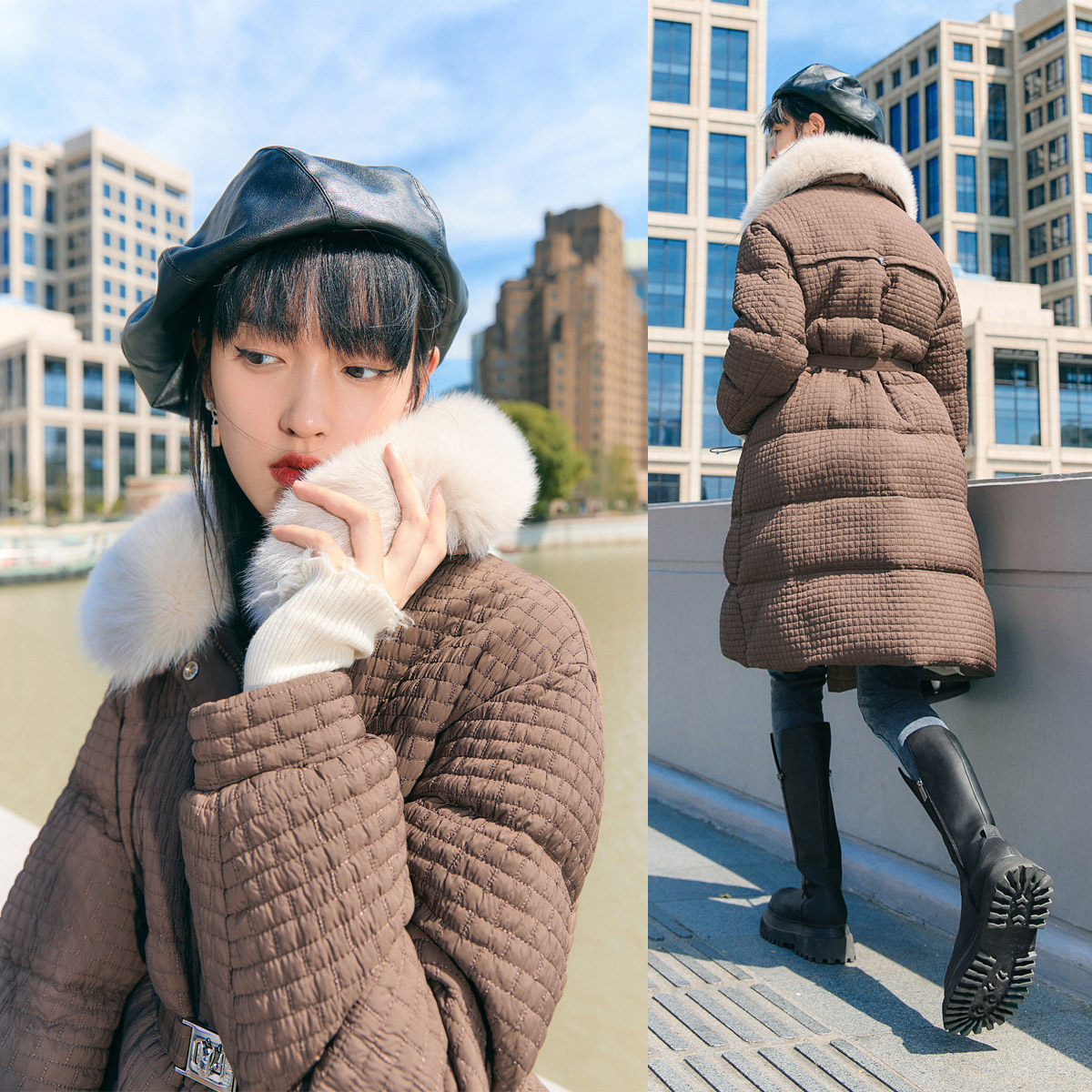 太平鸟大毛领羽绒服女2021年冬季 太平鸟喜之乐羽绒服