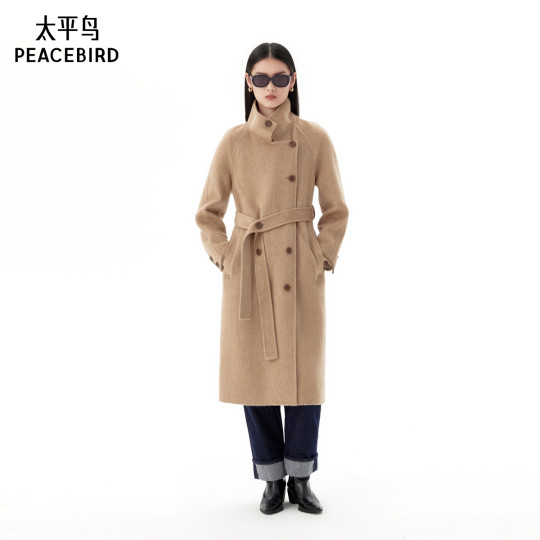 【张婧仪同款】太平鸟大师系列羊驼毛双面呢大衣冬款A1AAE4383