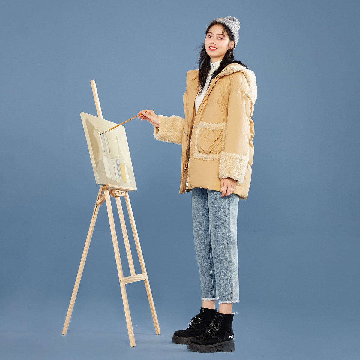 太平鸟2020年秋冬新款拼接羽绒服 太平鸟喜之乐羽绒服