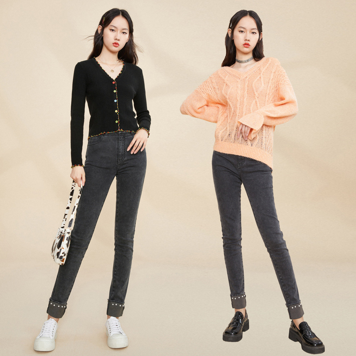 太平鸟高腰小脚2020秋季新款牛仔裤 太平鸟普埃拉牛仔裤