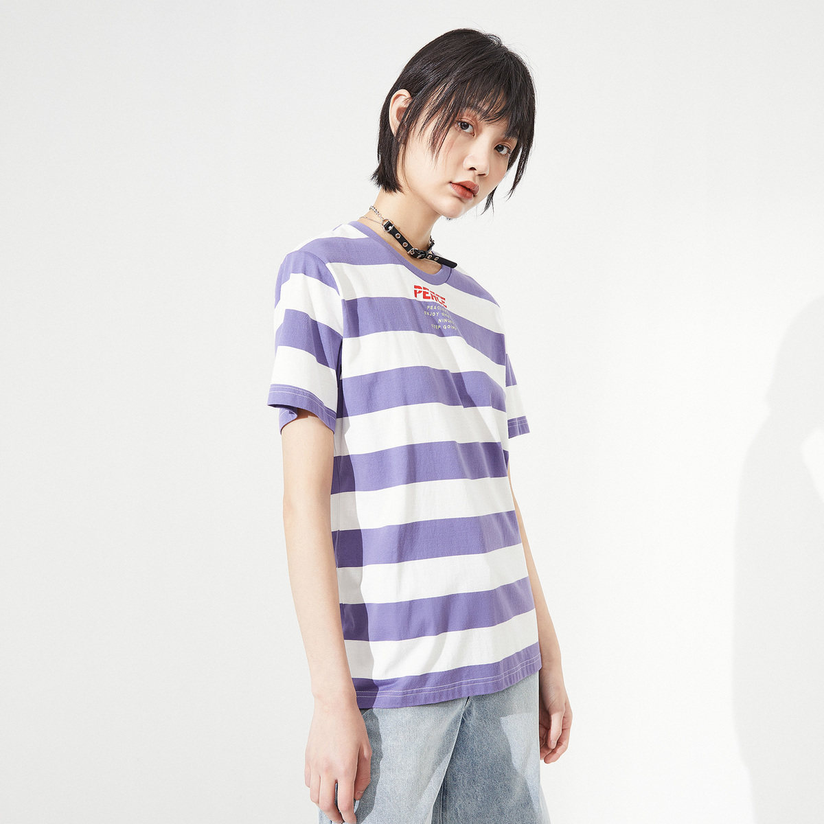 太平鸟2020夏季新款宽条纹宽松t恤 太平鸟喜之乐T恤