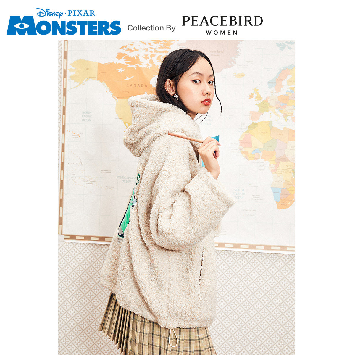 【怪兽大学联名】太平鸟毛绒绒外套女 太平鸟短外套