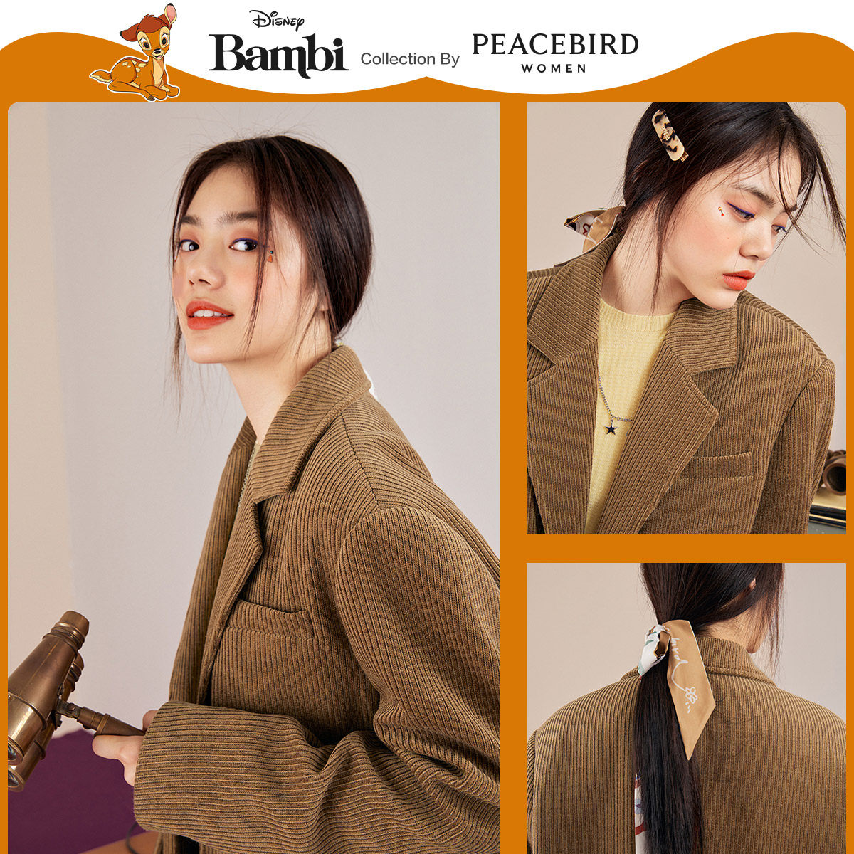 【小鹿斑比联名】太平鸟灯芯绒小西服 太平鸟喜之乐短外套