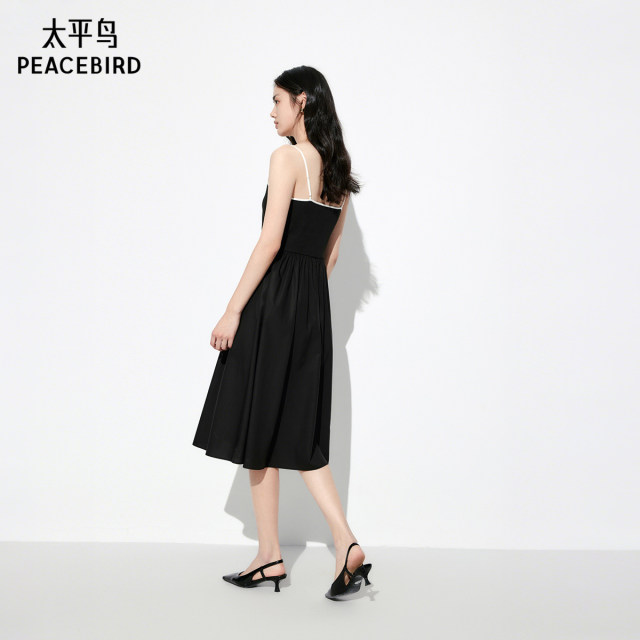 Peacebird ballet style two-piece black knitted short-sleeved dress for women 2025 summer style A1FAE2534