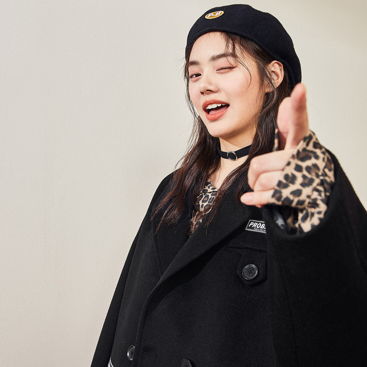 太平鸟黑色学院风毛呢外套2019秋冬 太平鸟毛呢外套