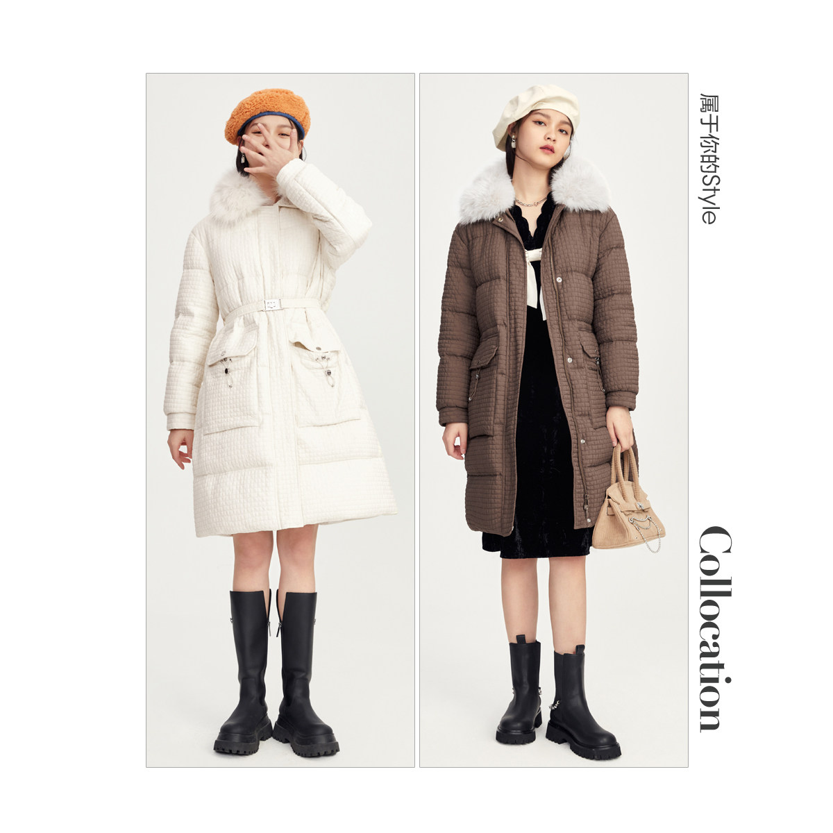 太平鸟大毛领羽绒服女2021年冬季 太平鸟喜之乐羽绒服