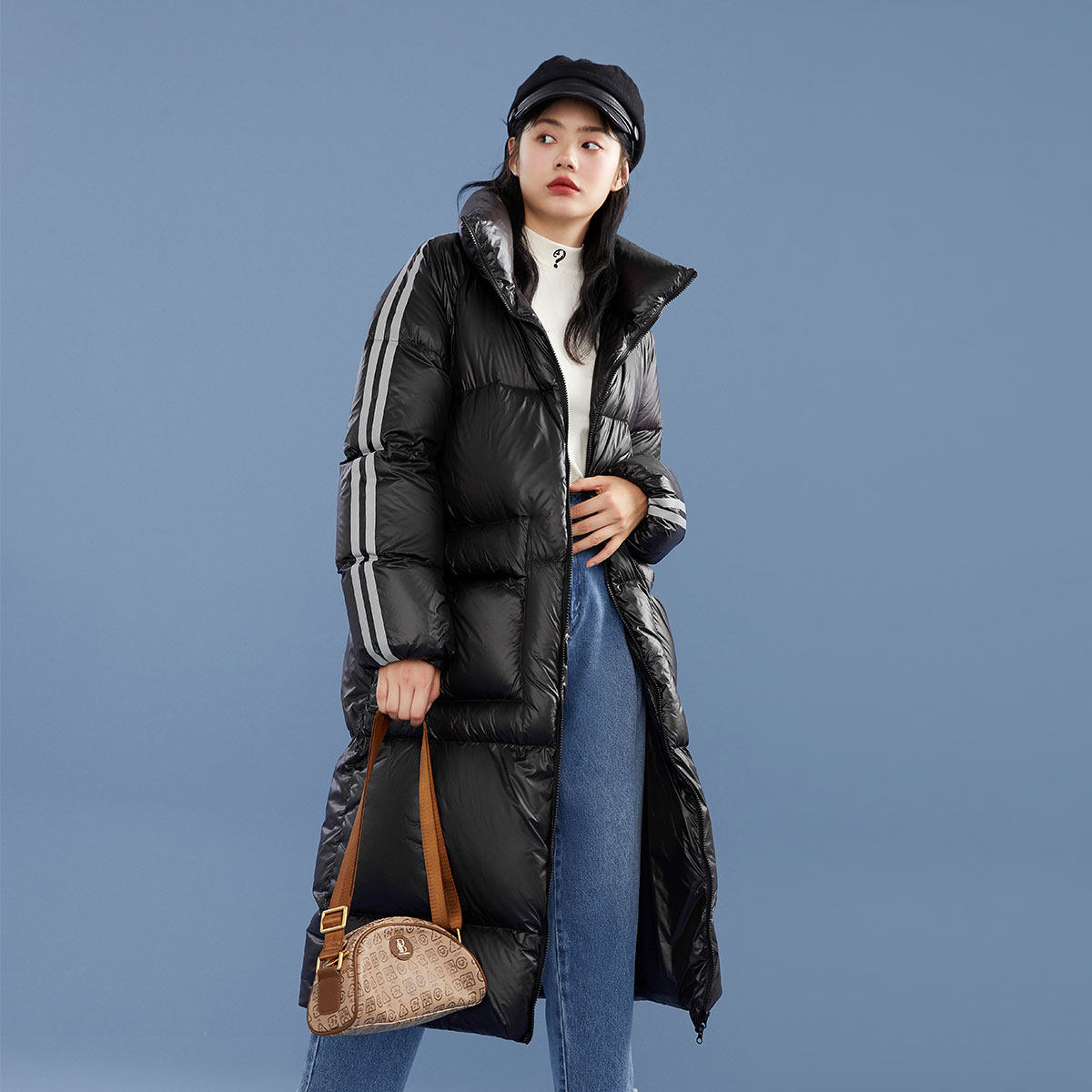 太平鸟黑色中长款chao轻2019羽绒服 太平鸟羽绒服