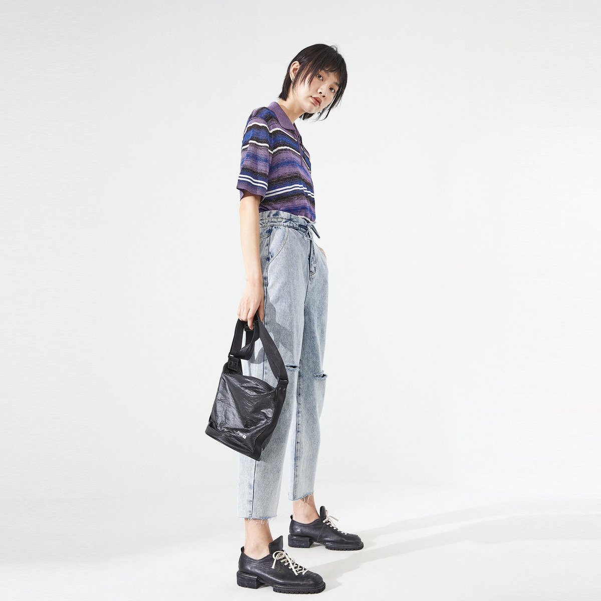 太平鸟2020夏季新款渐变线针织衫 太平鸟喜之乐毛针织衫