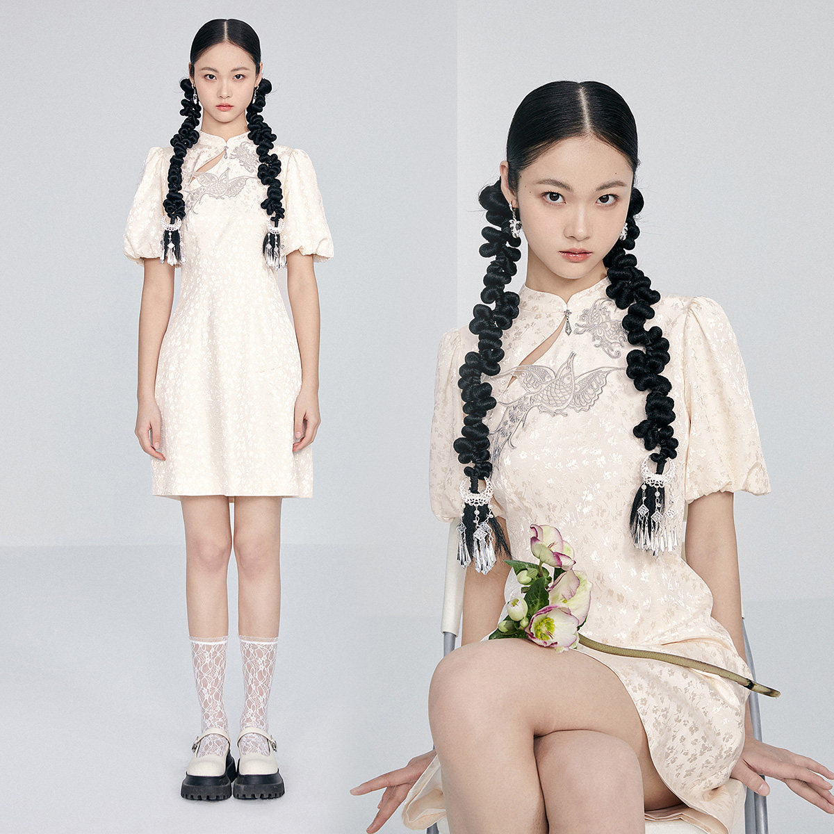 太平鸟国风改良式旗袍2022小连衣裙 太平鸟喜之乐连衣裙