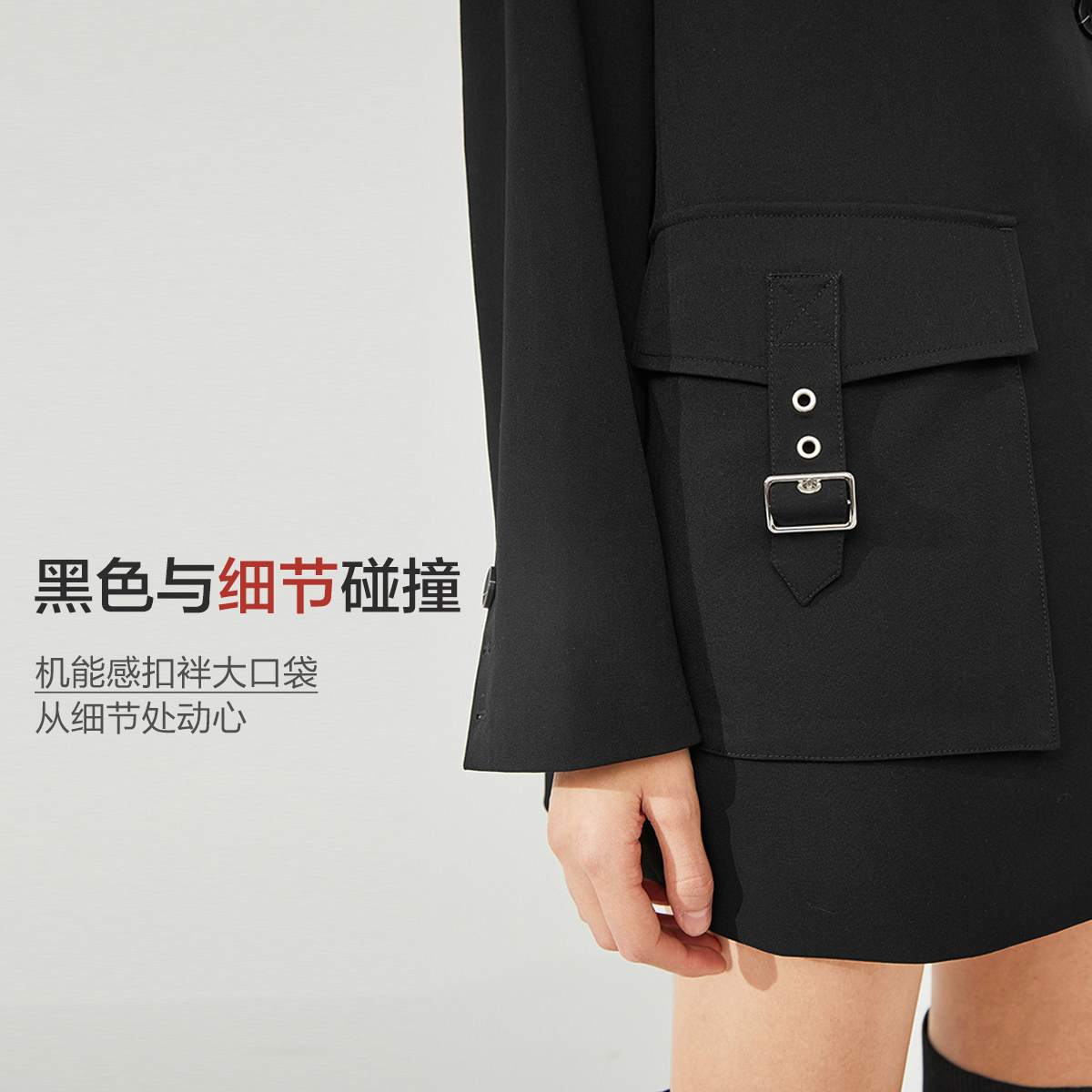 【明星同款】太平鸟黑色风外套小西服 太平鸟西装