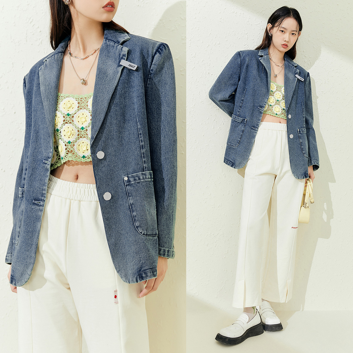 太平鸟廓形牛仔西装外套2022年新款 太平鸟广仁西装