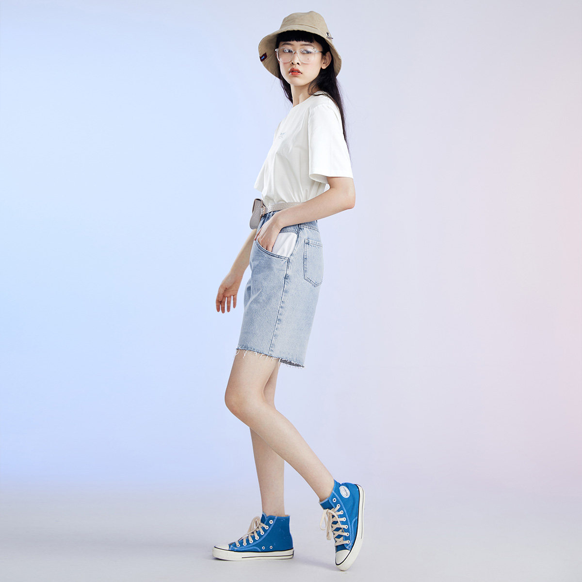 太平鸟高腰阔腿休闲短裤女夏牛仔裤 太平鸟普埃拉牛仔裤