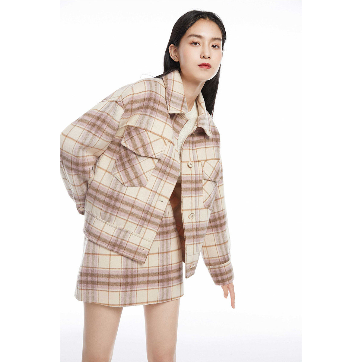 太平鸟2020年秋冬新款格纹呢大衣 太平鸟毛呢外套