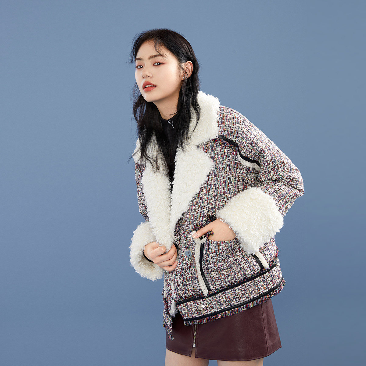 太平鸟小香风拼接短款2020羽绒服 太平鸟广仁羽绒服