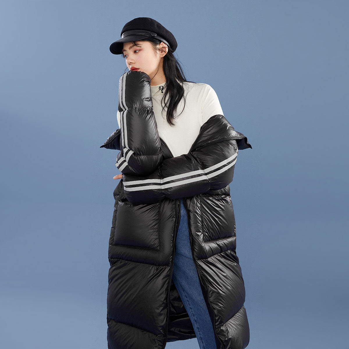 太平鸟黑色中长款chao轻2019羽绒服 太平鸟羽绒服