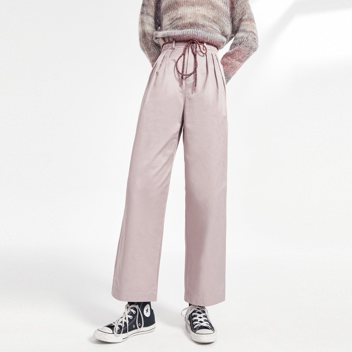 太平鸟高腰2020春季新款系腰阔腿裤 太平鸟喜之乐休闲裤