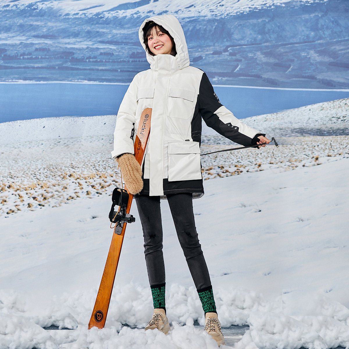 【反季特卖】太平鸟白色中长款羽绒服 太平鸟广仁羽绒服