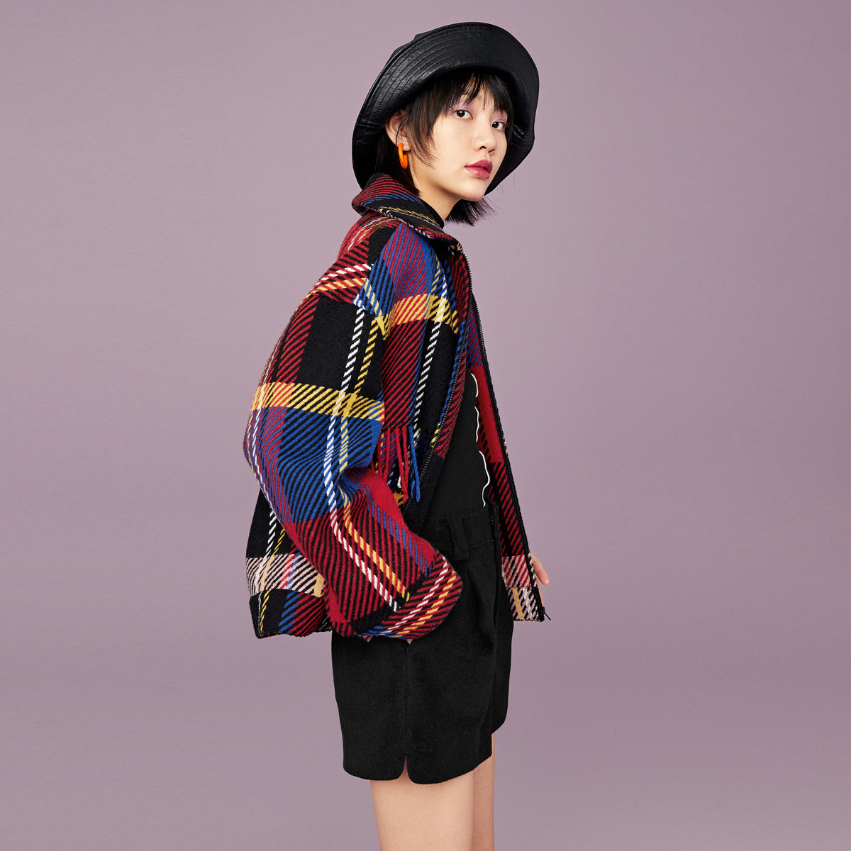 太平鸟红色格子流苏2020羊毛大衣 太平鸟广仁毛呢外套