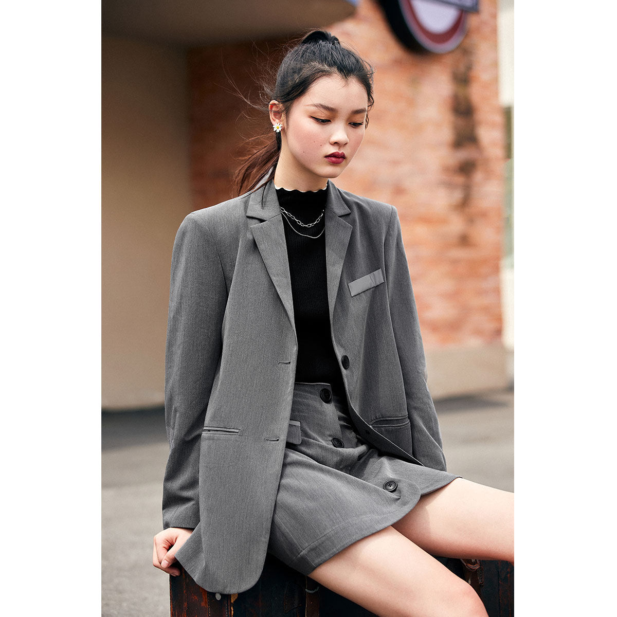 太平鸟灰色气质外套2020秋装西服 太平鸟西装