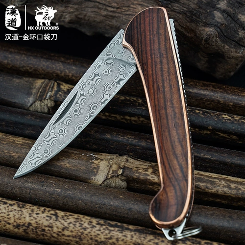 Карманный нож Дамаск стальной портативный открытый змеиной деревянный деревянный складной нож склад