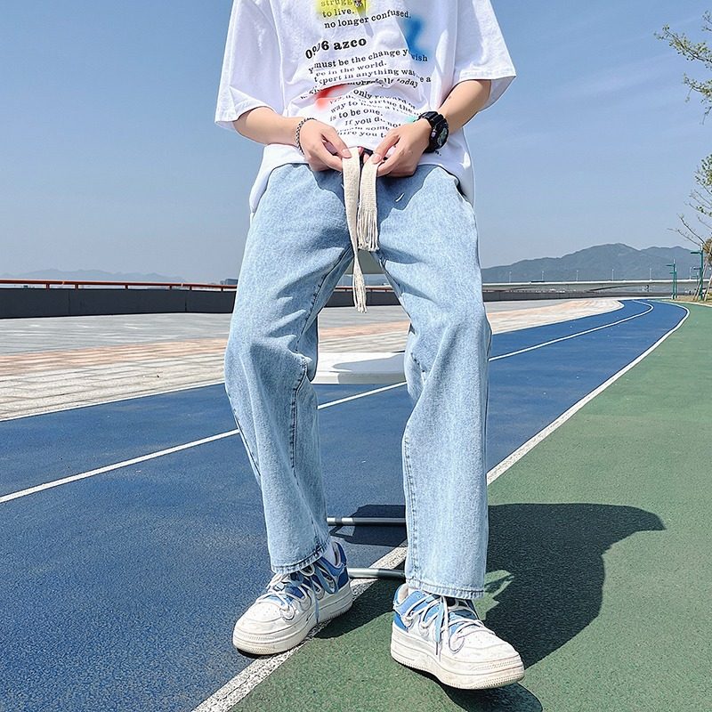 美式复古简约基础牛仔裤秋季宽松潮流百搭运动休闲抽绳直筒裤子男,淘宝优惠券,粉丝福利购,淘宝优惠卷