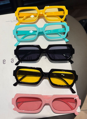 夏季穿搭小方框糖果色眼镜个性多边形复古墨镜时尚嘻哈太阳眼镜女