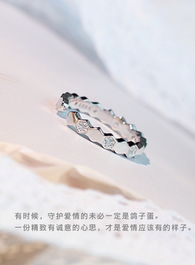 925纯银立体多边形镶钻开口戒指