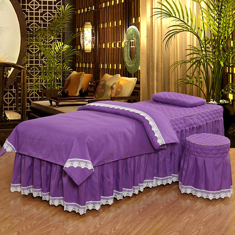 高档美容床罩四件套床罩纯色简约欧式美容院专用方圆头床罩套包邮-图1