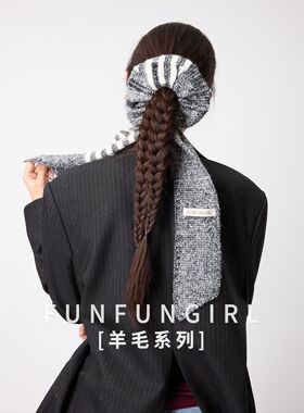 新款韩系蝴蝶结飘带发圈女条纹绑发头绳低丸子头大肠圈发带头饰