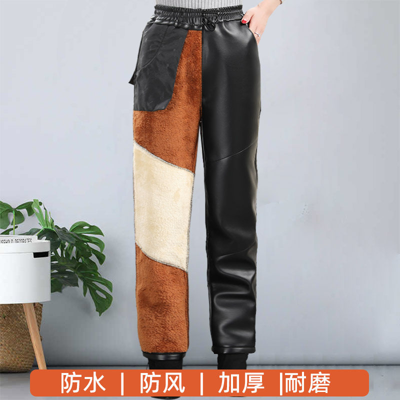 中老年女皮裤外穿护膝保暖妈妈裤子防风防水加绒加厚秋冬高腰宽松,淘宝优惠券,粉丝福利购,淘宝优惠卷