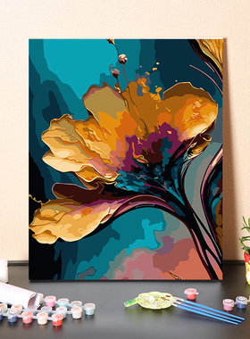 现代简约立体金色花卉数字油画