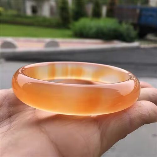 玛瑙玉石手镯女高冰种香槟金一口糖俏红色马料正品扁条玉髓玉镯子 - 图2