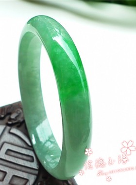 翡翠色玉石手镯女款浅阳绿苹果绿飘花玉镯送礼简约款玉镯手链百搭