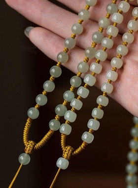 和田色玉项链挂绳东陵玉苹果珠全珠链男女款玉佩玉坠绳子吊坠挂绳