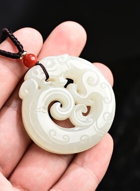 和田色玉吊坠男女本命年龙凤玉佩玉石玉坠龙凤呈祥挂件挂坠毛衣款