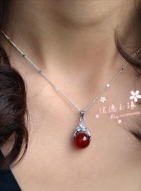 天然A货红玛瑙翡翠转运珠银镶玉