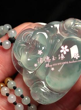 翡翠色弥勒佛吊坠冰玻璃种飘花女款玉坠佛像玉石吊坠简约大气女款