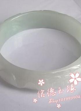 翡翠色玉石手镯老坑雕花冰种浅绿飘花女款玉手镯简约款女手镯百搭