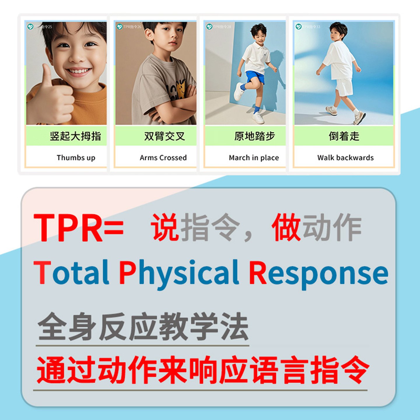 TPR英文指令卡英语动作口令卡片儿童动词认知自闭症语言训练教具