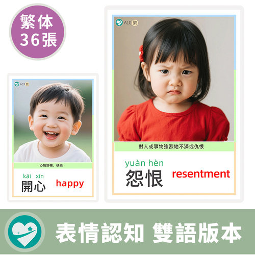 繁体版情緒認知卡片英文英語單詞閃卡表情臉譜圖兒童早教訓練教具 - 图0