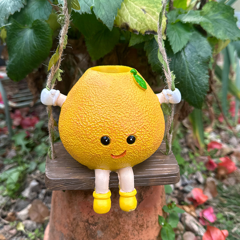 可爱笑脸柠檬娃娃秋千挂件小花盆橘子小桔造型户外阳台装饰挂饰萌,淘宝优惠券,粉丝福利购,淘宝优惠卷