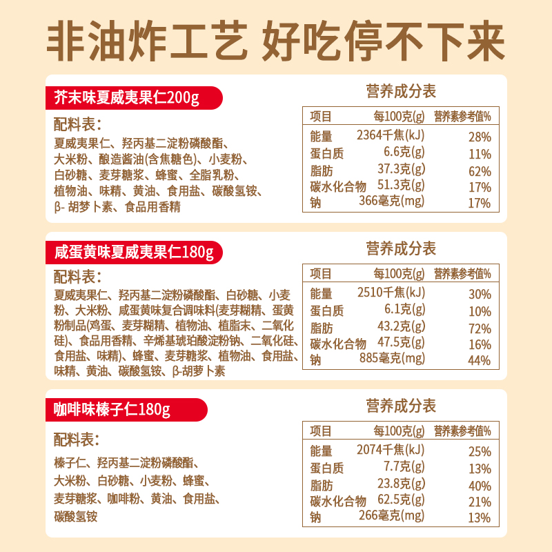 新品如水芥末味夏威夷果仁200g多种口味小包装休闲非油炸零食坚果-图3