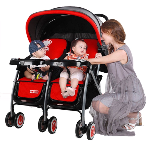 Детская складная коляска для близнецов с сидением для двоих, амортизация, можно сидеть и лежать, дракон и феникс