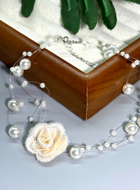 通体S925纯银鱼线珍珠花朵项链
