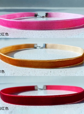 不掉色S925纯银酒红色丝绒项圈